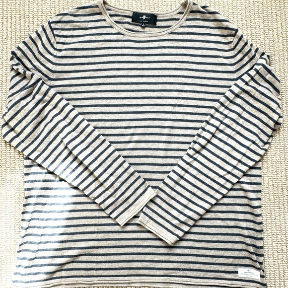 7 For All Mankind - men’s striped cotton blend sweater w rolled hem details - L - Picture 6 of 11